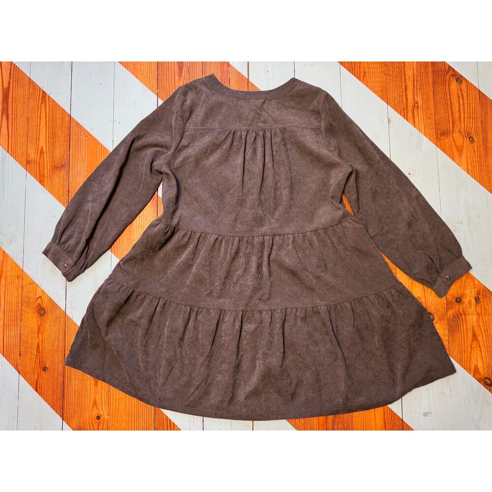 Simply Southern XL Brown Gray Corduroy Tiered Button Front Dress Boho Pockets - Picture 8 of 8